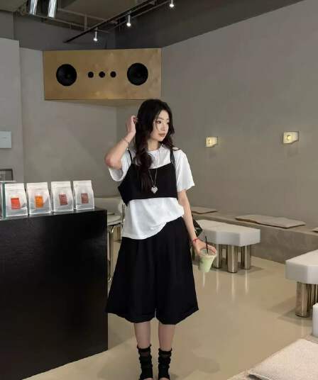 새로운 한국 스타일 루즈핏 캐주얼 다용도 반팔 티셔츠 슬립 허리밴드 5 점 반바지 3 세트