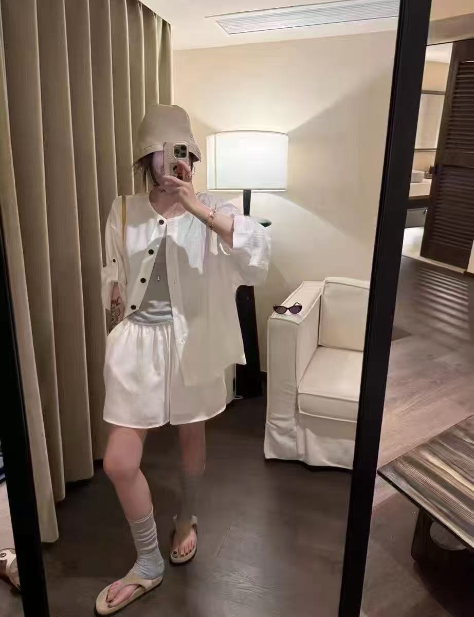 새로운 한 부서 패션 느슨함 센스 얇은 스타일 자외선 차단 오픈 가디건 조끼 허리밴드 반바지 3 세트