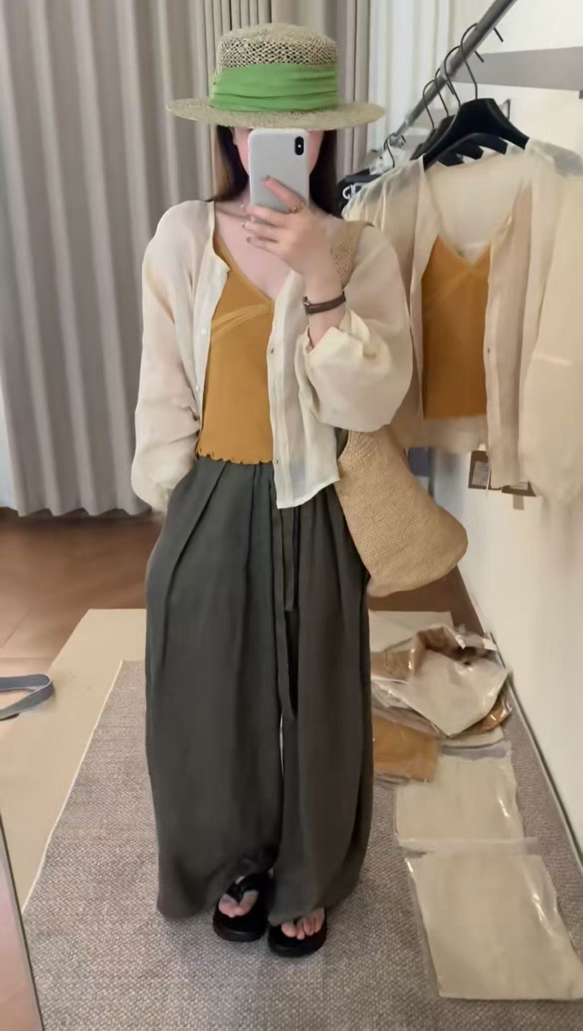 새로운 한국 스타일 차가운 얇은 스타일 패션 V넥 조끼 자외선 차단 오픈 가디건 허리밴드 캐주얼 바지 3 세트