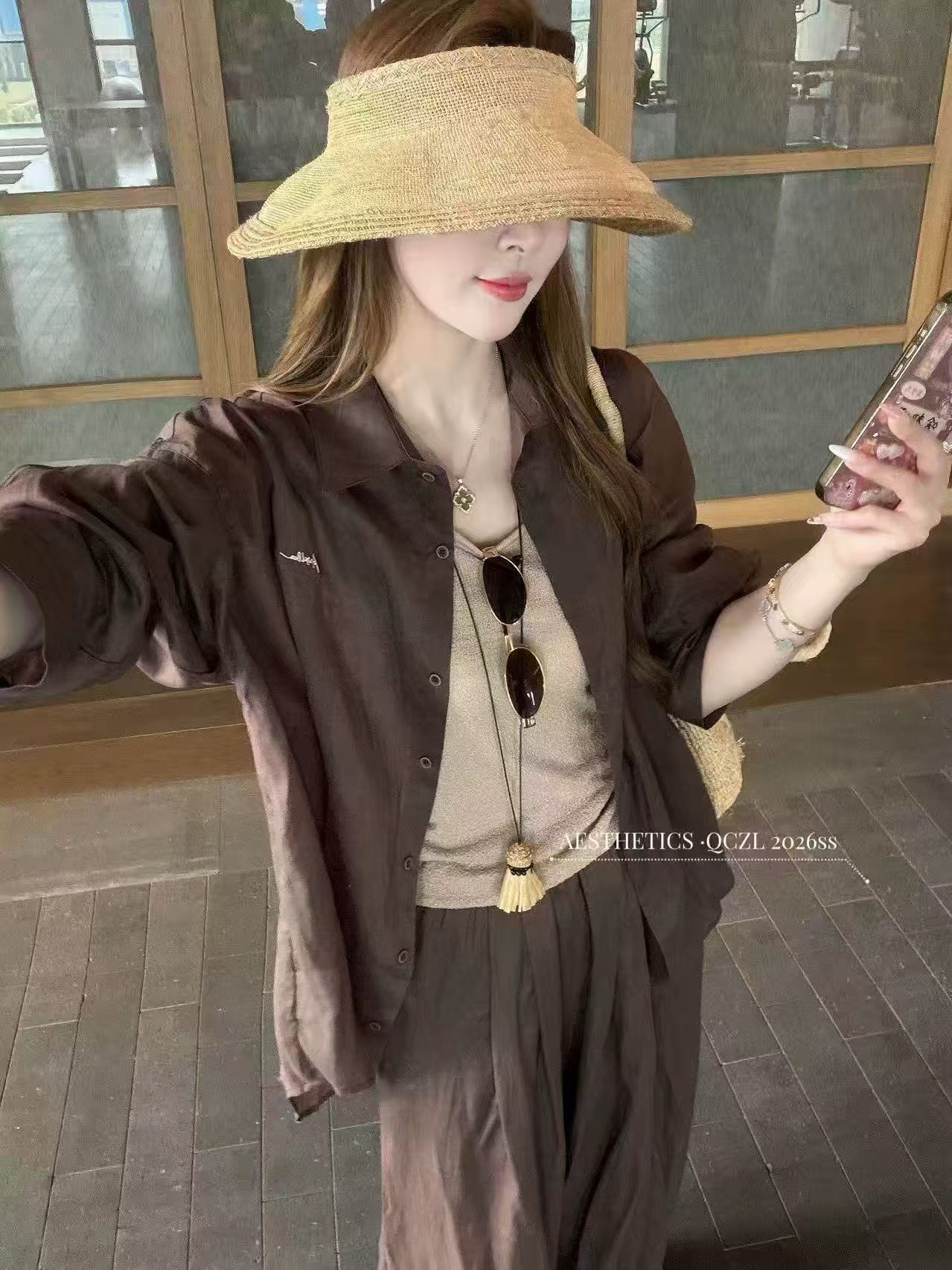 새로운 루즈핏 느긋한 오래된 돈 바람 마 재료 셔츠 오픈 가디건 슬립 허리밴드 캐주얼 반바지 3 세트