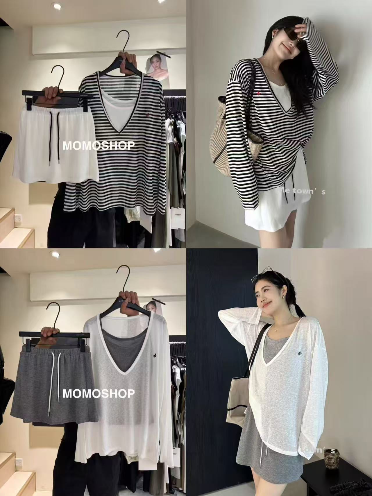 새로운 미니멀리즘 느긋한 바람 자수 자외선 차단 블라우스 캐미솔 허리밴드 미니 스커트 3 세트