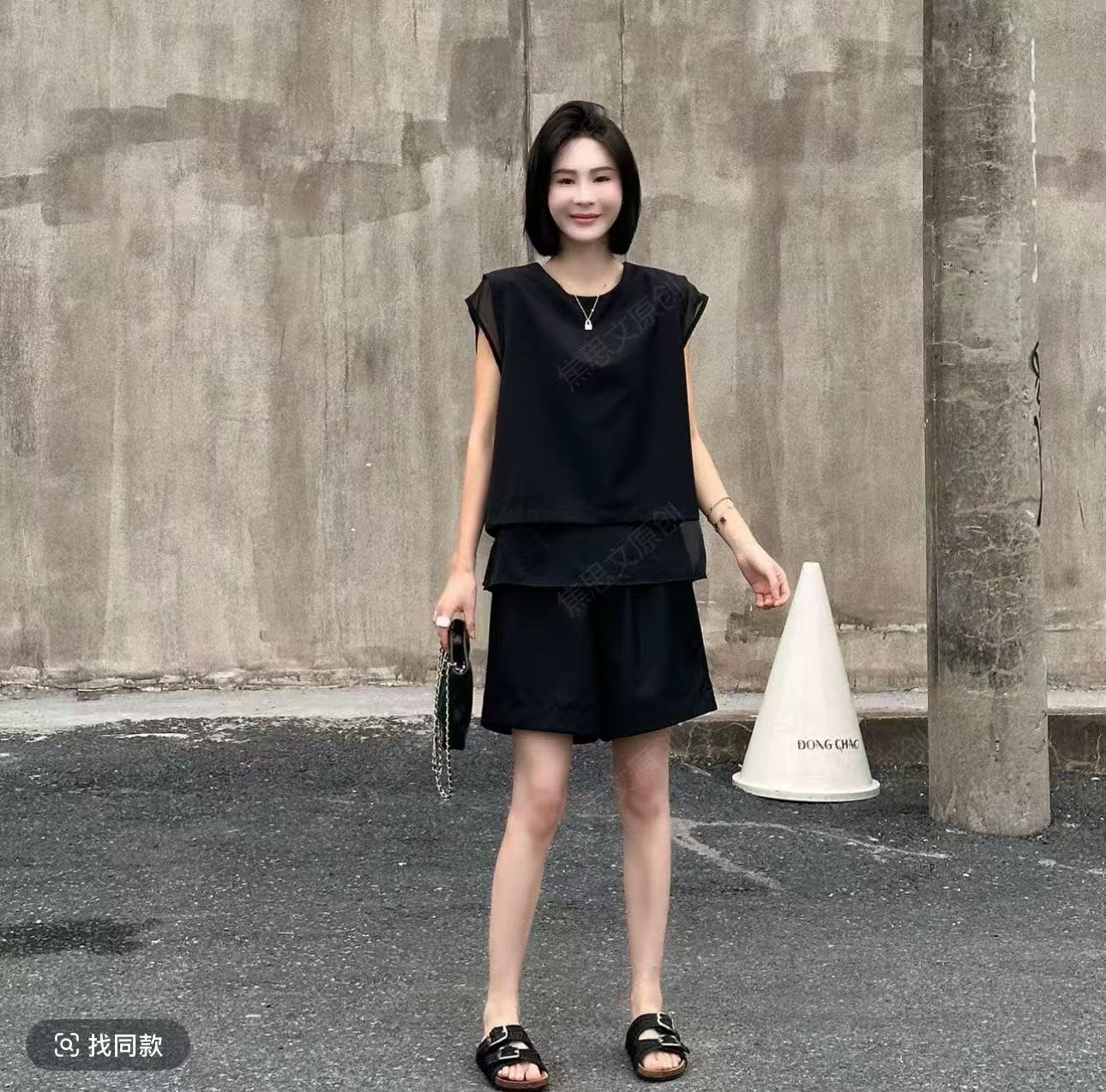 새로운 감기 고급 느슨함 센스 착용 가져 가라. 오래된 돈 바람 패치워크 망사 맨위 넓은 다리가 짧다. 바지 세트