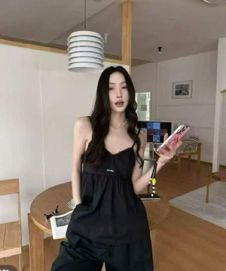 새로운 한 스타일 캐주얼 바람 루즈핏 순수한 욕망 슬립 쇼트 스타일 맨위 허리밴드 와이드 레그 팬츠 투피스 세트