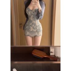批发新款辣妹性感修身<b class='q'>蕾丝</b>包臀短款连衣裙+<b class='q'>蕾丝</b>拼接短款小开衫<b class='q'>套装</b>