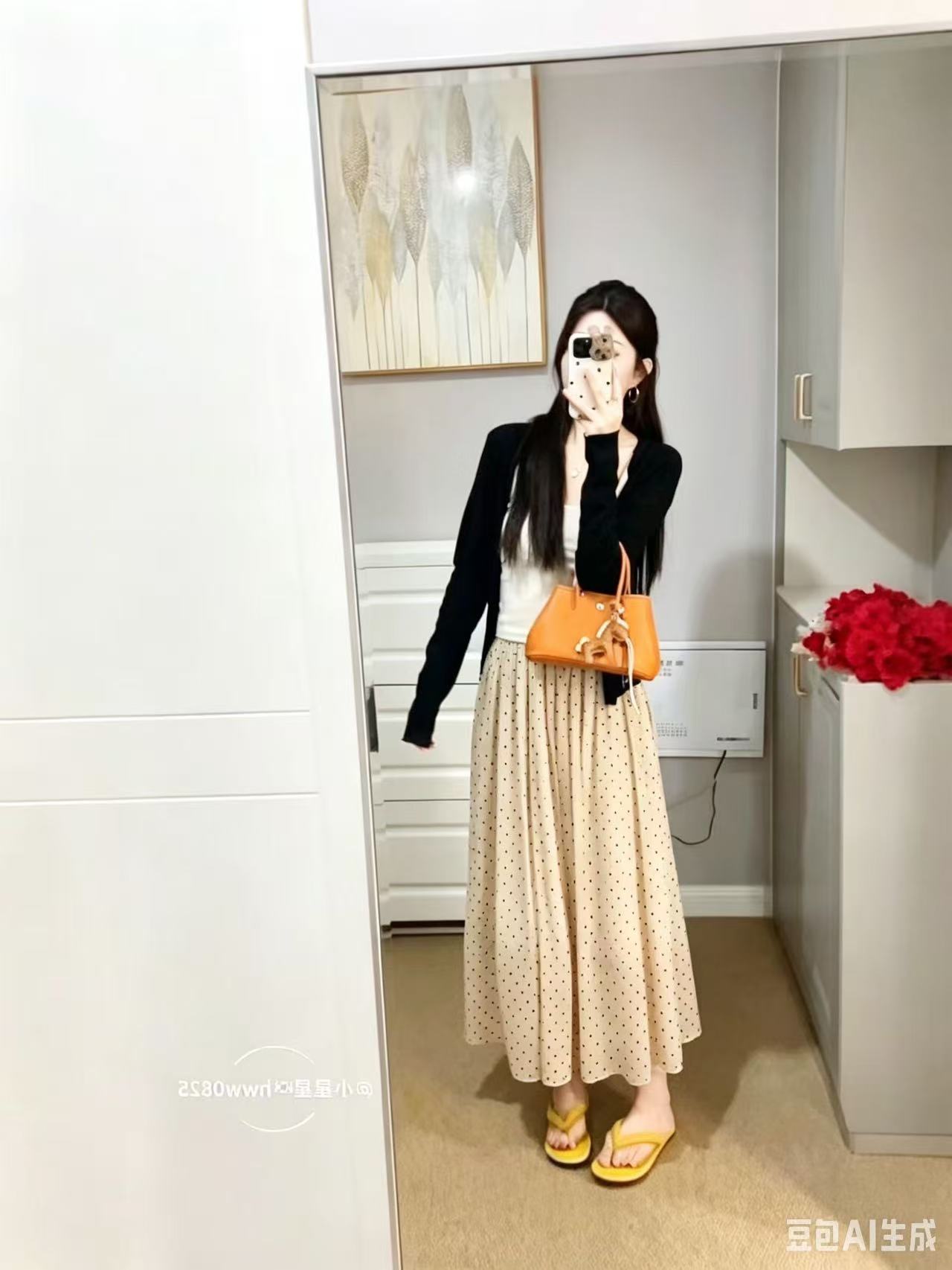 새로운 한국 스타일 패션 젠 몸매 가꾸기 자외선 차단 오픈 가디건 슬립 허리밴드 도트 무늬 반신 스커트 3종 세트