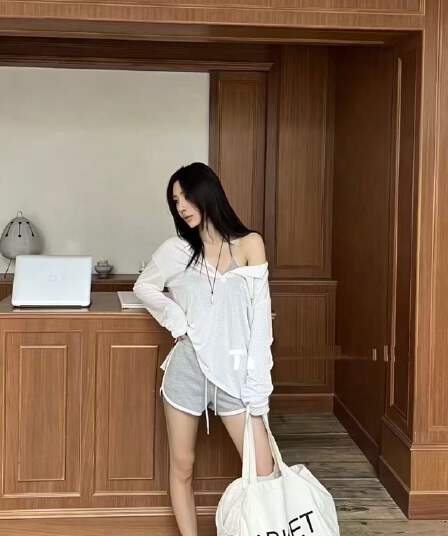 새로운 달콤한 매운맛 얇은 스타일 루즈핏 긴팔 에어컨 셔츠 행침 목 조끼 허리밴드 반바지 3 세트