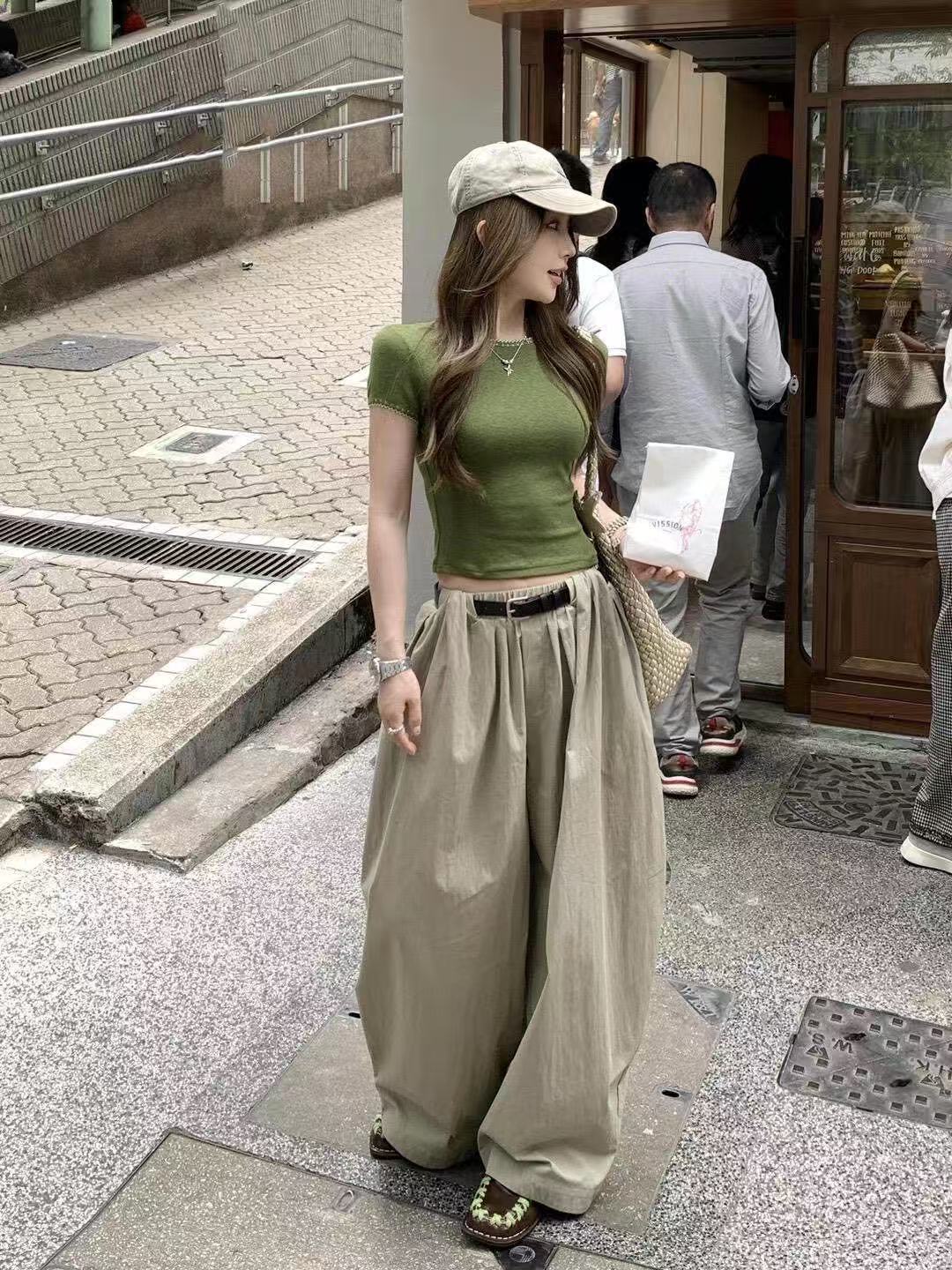 새로운 한국 스타일 패션 몸매 가꾸기 맨위 허리밴드 핀치 Pleat 더블 색상 모통이 칼 와이드 레그 팬츠 벨트 3 세트