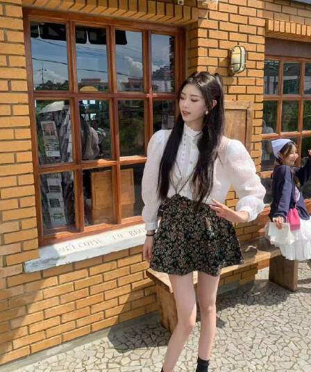 새로운 무거운 작업 레이스 홀로우 아웃 단추 셔츠 하이웨이스트 꽃 프린트 반바지 벨트 3 세트