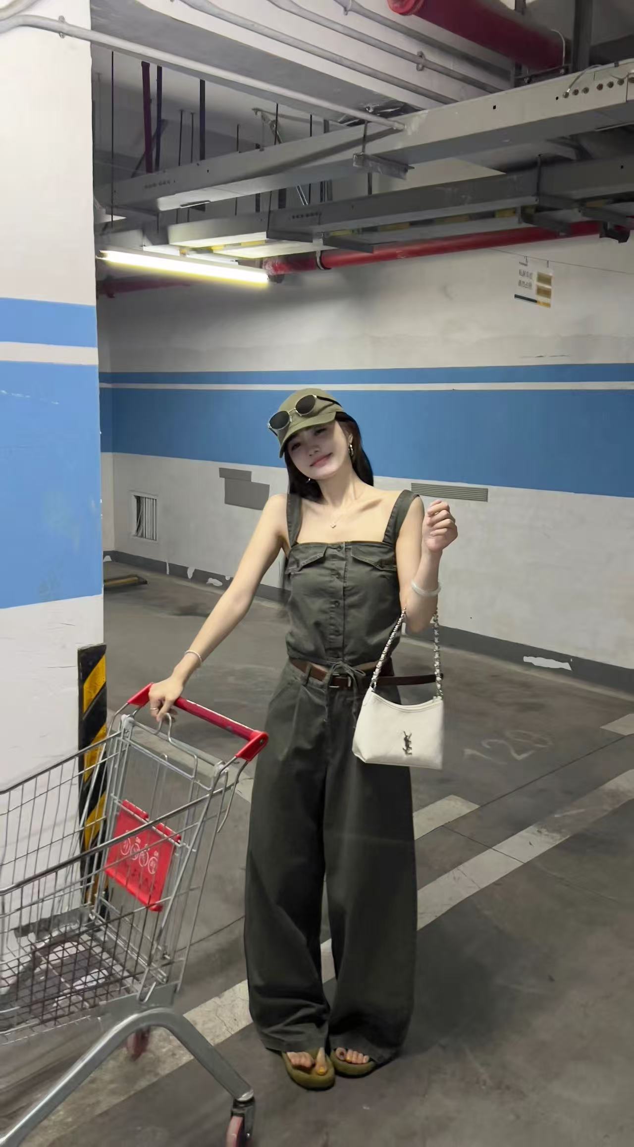 새로운 한 부서 워크웨어 바람 슬림해 보이는 레이스업 슬립 맨위 하이웨이스트 와이드 레그 팬츠 벨트 3 세트