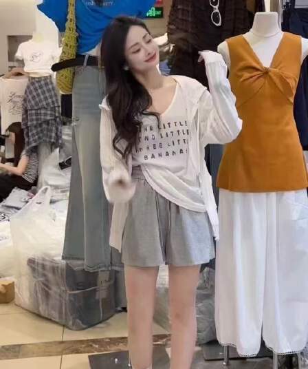 새로운 빛 럭셔리 고급 센스 느긋한 바람 루즈핏 후드 자외선 차단 의류 조끼 허리밴드 반바지 3 세트