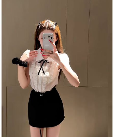 한 부서 달콤함 소녀 센스 무거운 작업 레이스 몸매 가꾸기 외국 가스 작은 셔츠 하이웨이스트 슬림해 보이는 타이트 스커트 반신 치마 세트