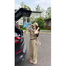 批发新款韩版时尚宽松短款工装<b class='q'>牛仔</b><b class='q'>外套</b>+高腰阔腿长裤+腰带3件套