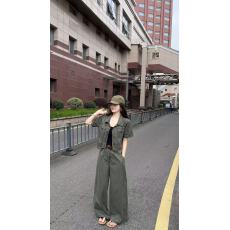 批发新款韩版时尚宽松短款工装<b class='q'>牛仔</b><b class='q'>外套</b>+高腰阔腿长裤+腰带3件套