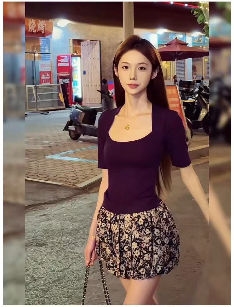 새로운 패션 디자인 센스 품격 슬림해 보이는 몸매 가꾸기 맨위 허리밴드 프린트 반신 스커트 투피스 세트