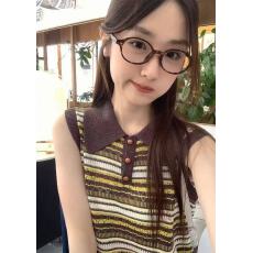 批发新款复古撞色polo领条纹针织翻领马甲+高腰牛仔短裙两件套