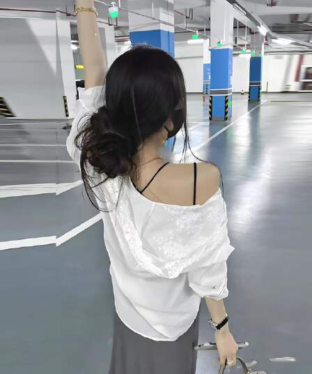 새로운 한국 스타일 패션 캐주얼 후드 레이스 자외선 차단 셔츠 허리밴드 반신 스커트 투피스 세트