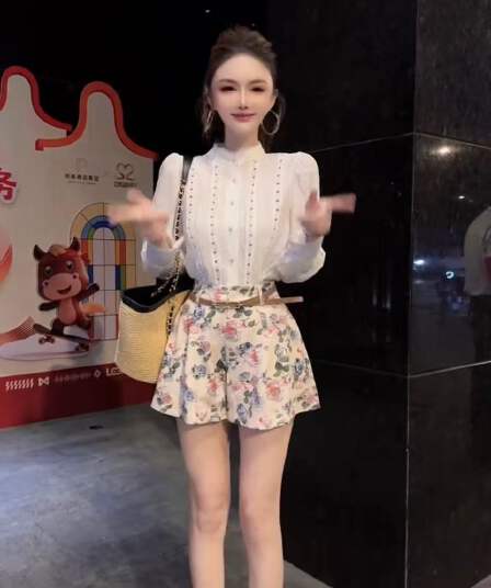 새로운 한국 스타일 패션 품격 미니멀리즘 패치워크 레이스 셔츠 하이웨이스트 꽃무늬 반바지 벨트 3 세트