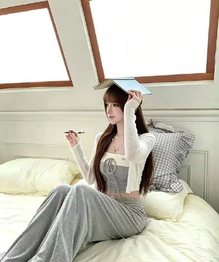 새로운 순수한 욕망 핫걸 캐주얼 아름다운 오픈 가디건 스트라이프 슬립 허리밴드 와이드 레그 팬츠 3종 세트