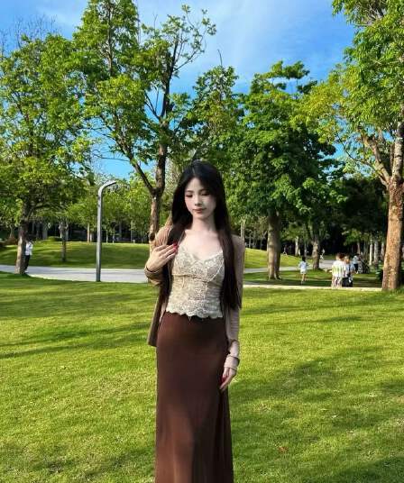 새로운 한국 스타일 패션 느긋한 바람 오픈 가디건 레이스 조끼 허리밴드 반신 롱 스커트 3종 세트