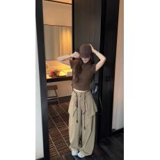 批发新款美式复古百搭修身短上衣+假屁帘直筒阔腿裤+腰带3件套