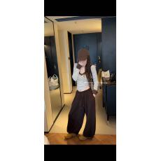 批发新款<b class='q'>韩版</b>时尚显瘦修身拼接色打底衫+松紧腰抽绳休闲裤两件套