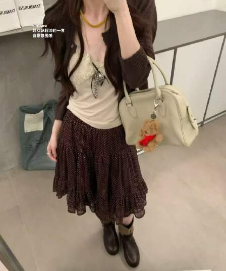 새로운 한 부서 달콤함 작은 청신 오픈 가디건 슬립 허리밴드 레이스 도트 무늬 반신 스커트 3 세트