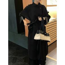 批发新款<b class='q'>韩版</b>时尚宽松显瘦气质拼接皮系带长款<b class='q'>风衣外套</b>