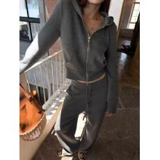 批发新款高级感运动穿搭慵懒风连帽<b class='q'>卫衣</b>开衫+松紧腰休闲裤两件套