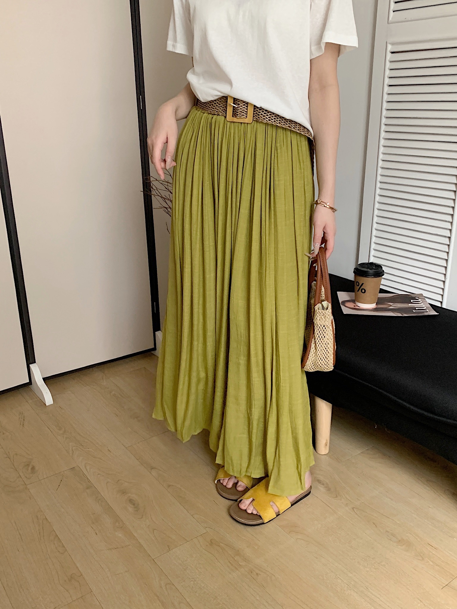 夏上新简约日常百搭慵懒度假风a裙休闲显瘦气质半身裙配腰带