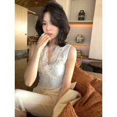 批发早春Hers简约气质日常叠叠穿超美内搭蕾丝V领背心<b class='q'>休闲</b>百搭上衣