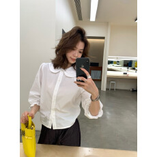 批发简约韩系日常通勤蝴蝶结刺绣娃娃领衬衫无袖娃娃中款<b class='q'>连衣裙</b>套装