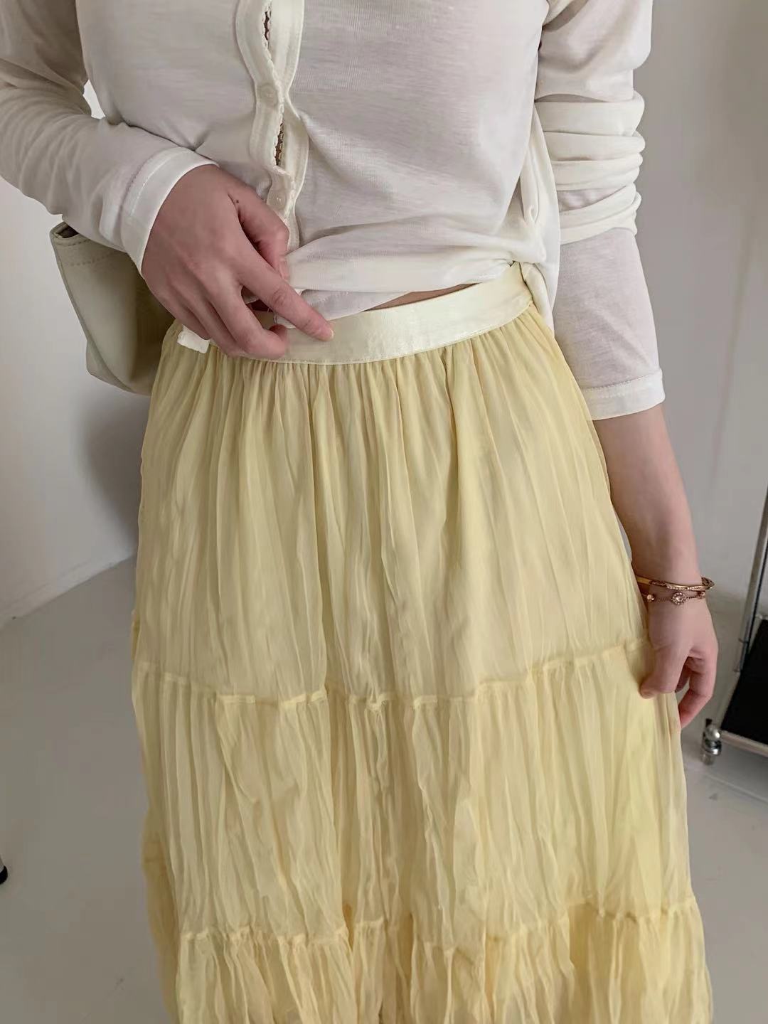 실사 여름 켜기 새로운 한국 스타일 미니멀리즘 일상 다용도 휴가 센스 롱 코트 실 실 반신 스커트 캐주얼 슬림해 보이는 롱 스커트