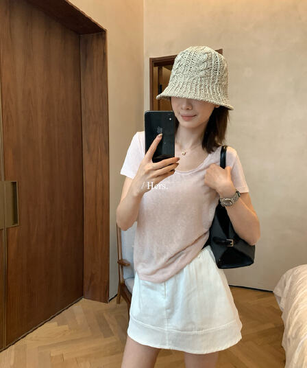여름 켜기 새로운 hers 편안함 라이 경기 서울 얼음 센스 가면 단색 반팔 티셔츠 한국 스타일 캐주얼 슬림해 보이는 질감 맨위