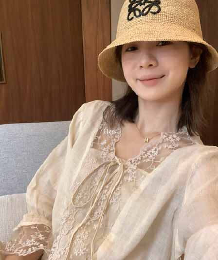 여름 켜기 새로운 hers 품격 미니멀리즘 일본식 100 라미 레이스 조각 레이스업 작은 셔츠 캐주얼 슬림해 보이는 맨위