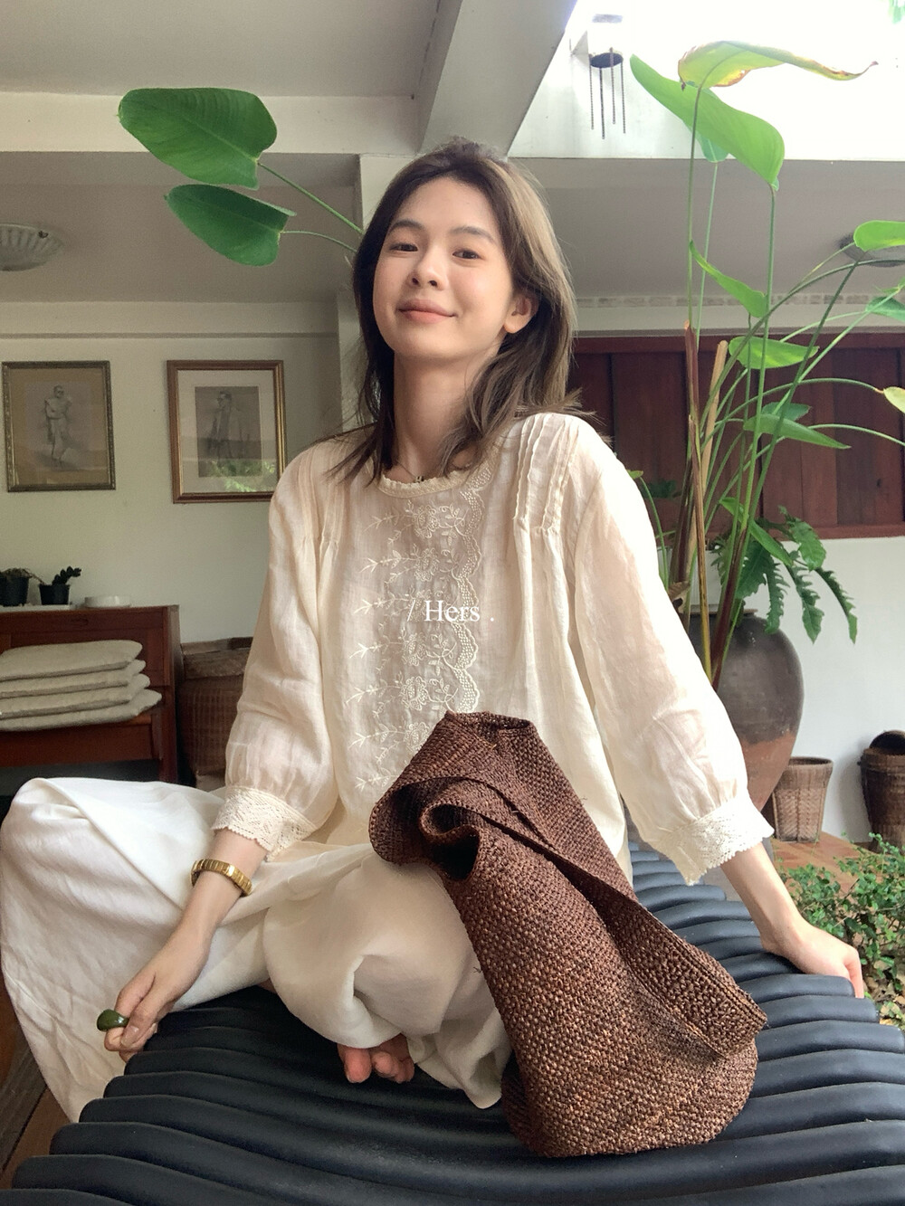 여름 켜기 새로운 hers 한국 스타일 전후 둘 착용 미니멀리즘 일본식 레트로 출퇴근 자카드 100 라미 작은 셔츠
