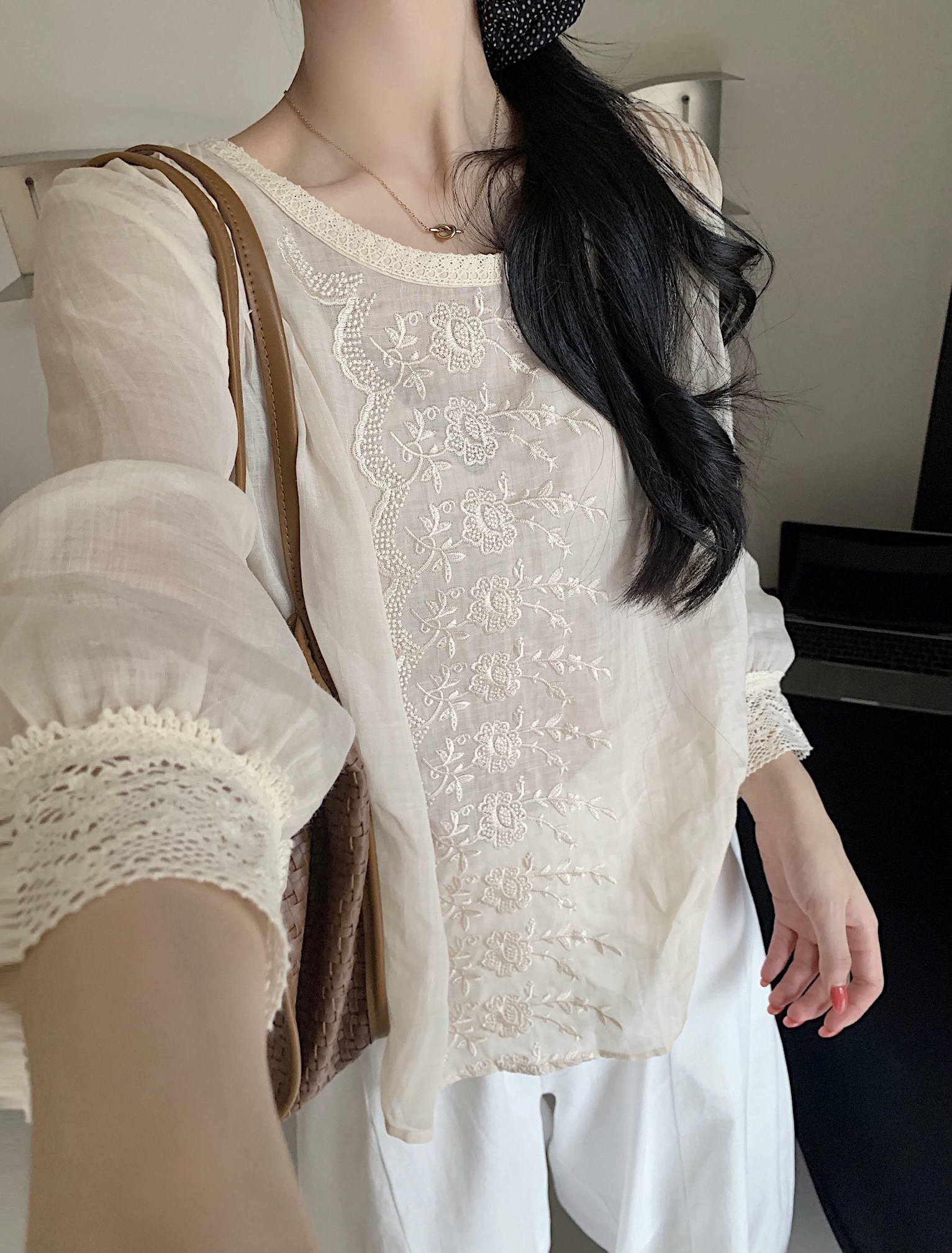 실사 여름 켜기 새로운 한국 스타일 전후 둘 착용 미니멀리즘 일본식 레트로 출퇴근 자카드 100 라미 작은 셔츠