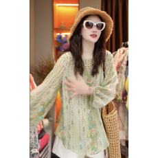批发真丝双绉<b class='q'>气质</b>时尚绿色链子印花桑蚕丝<b class='q'>衬衫</b>上衣