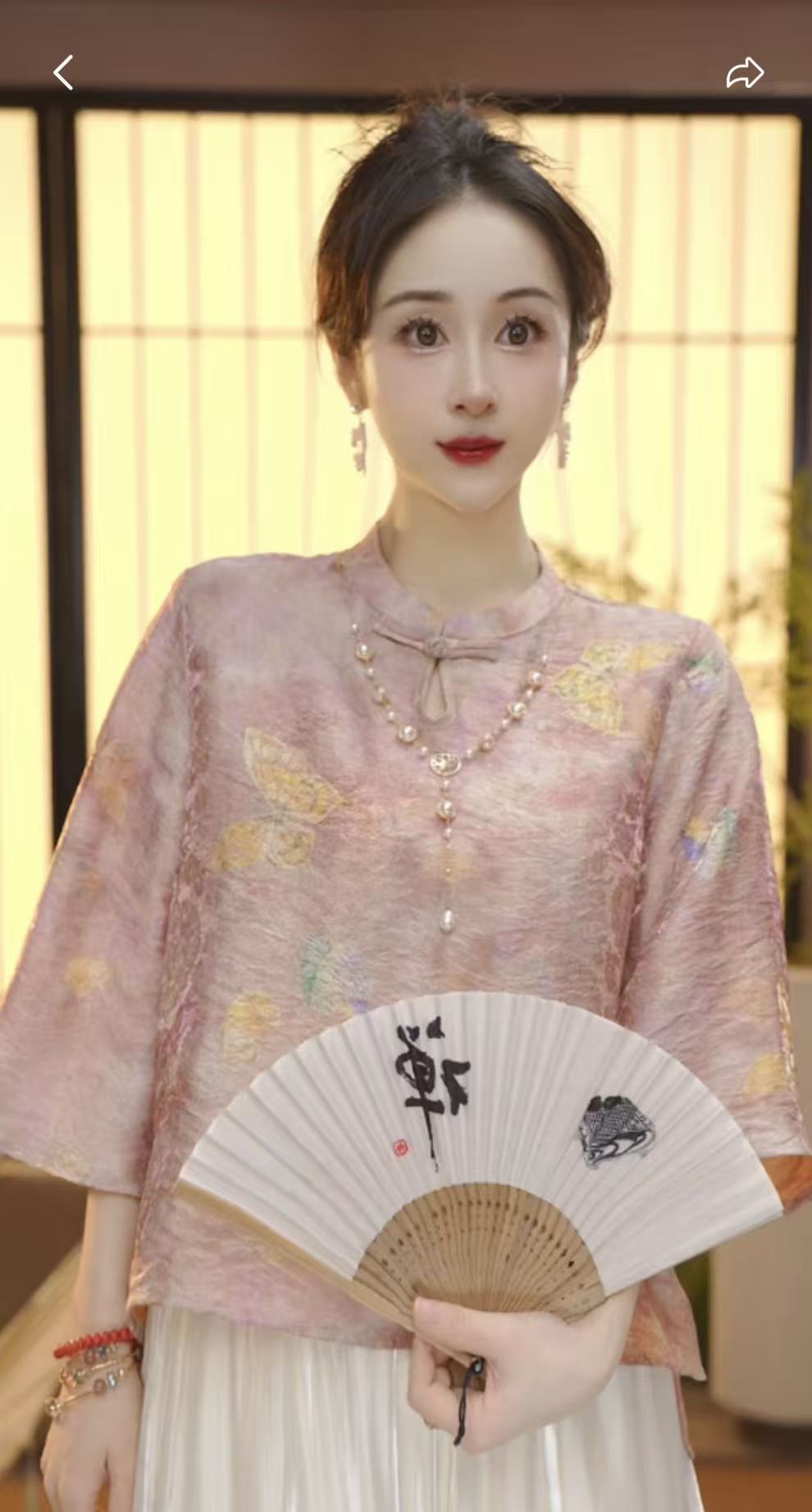새로운 중식 봄 다용도 자카드 스탠드 칼라 반팔 맨위 여성