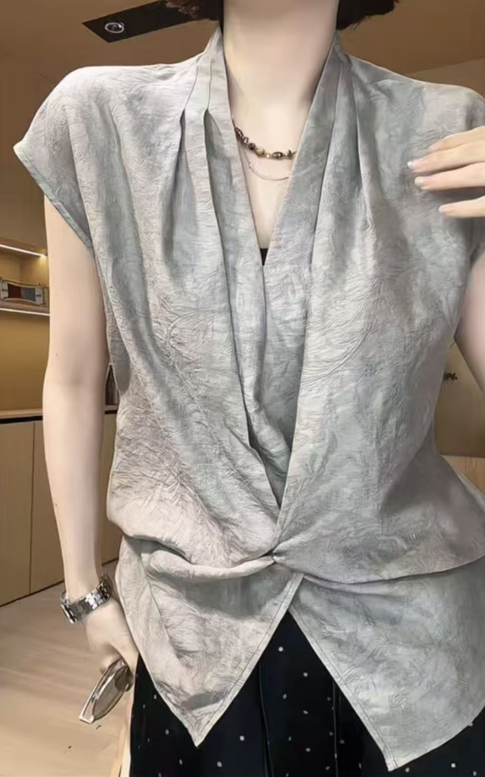 자카드 V넥 핀치 Pleat 셔츠 여름 새로운 표지 고기 슬림해 보이는 맨위