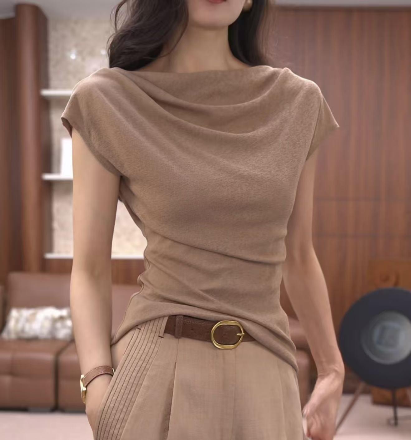 대나무 마디 실 여름 새로운 한 부서 패션 흔들다 칼라 반팔 티셔츠