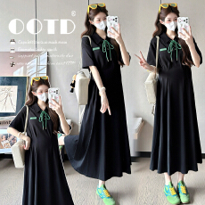 批发实拍 2026<b class='q'>孕妇装</b>夏季新款时尚系带plio领<b class='q'>连衣裙</b>