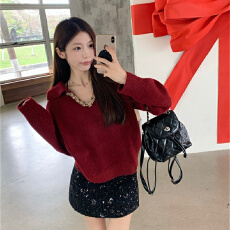 批发重工编织翻领毛衣女<b class='q'>夏</b>季2025新款复古长袖宽松显瘦百搭时尚上衣潮