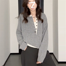 批发<b class='q'>北极</b><b class='q'>绒</b>腈纶35%锦纶40%PBT25%慵懒风针织衫V领毛衣女休闲上衣