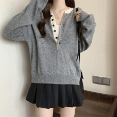 批发<b class='q'>北极</b><b class='q'>绒</b>腈纶35%锦纶40%PBT25%慵懒风针织衫V领毛衣女休闲上衣