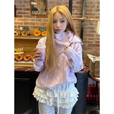 批发套装<b class='q'>北极</b><b class='q'>绒</b>腈纶35%锦纶40%PBT25%可拆卸围脖毛衣女针织衫