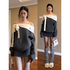 批发一字肩甜酷针织毛衣连衣裙子女秋冬季2025<b class='q'>新款</b>巨好看气质包臀<b class='q'>短裙</b>