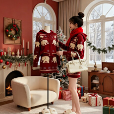 批发套装巨好看秋冬装<b class='q'>酒红色</b>针织<b class='q'>连衣裙</b>女装一整套圣诞氛围感穿搭