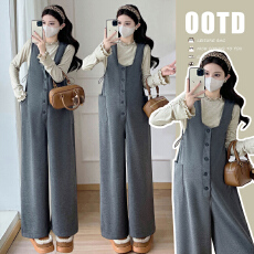 批发实拍2025冬新款<b class='q'>孕妇</b><b class='q'>气质</b>显瘦加绒加厚纹理感深灰色背带裤时尚套装