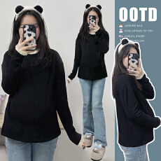 批发实拍2025冬季新款<b class='q'>孕妇</b><b class='q'>潮</b>妈黑色磨毛保暖简约打底衫蕾丝花边拼上衣