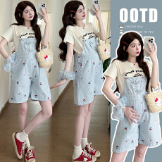 批发实拍2026夏季<b class='q'>孕妇</b><b class='q'>牛仔</b>背带短裤韩版休闲套装可爱俏皮减龄两件套女